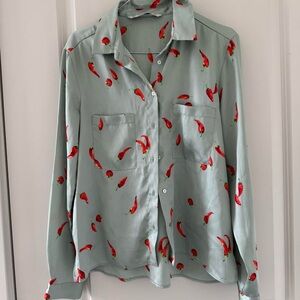 Zara Women's Light Green Shirt with Red Pepper Print
